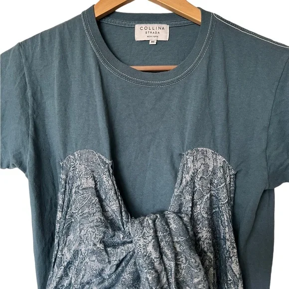 Collina Strada Dark Teal Draped Top with Paisley Scarf Detail - Picture 5 of 8